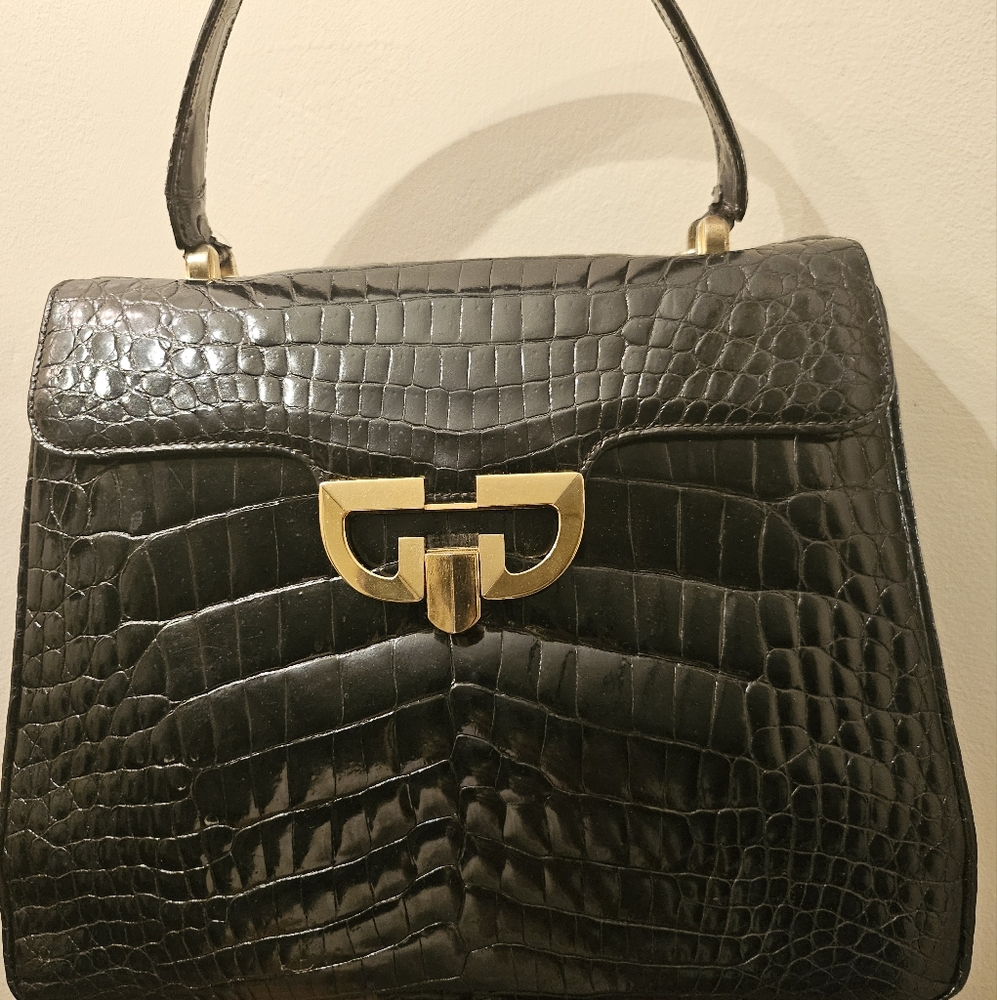 GUCCI Black Crocodile  Handbag